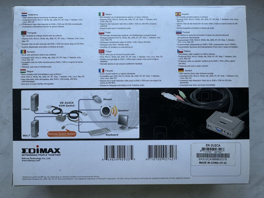 EDIMAX EK-2U2CA (2-портовый USB KVM переключатель)
