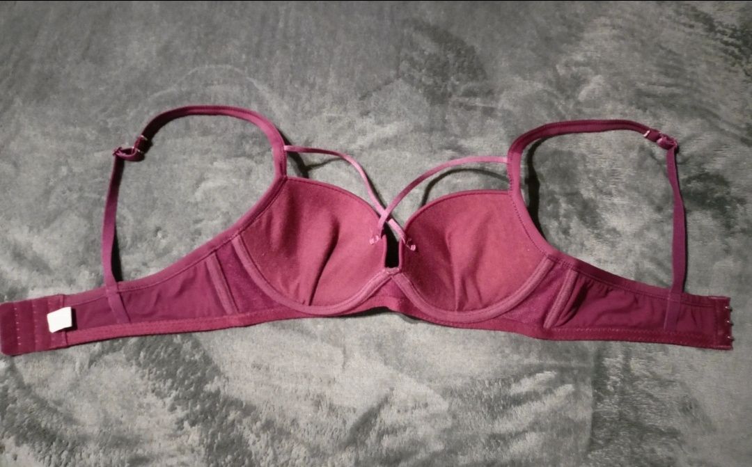 Bordowy stanik, biustonosz push up, rozmiar XS, 70A, nowy