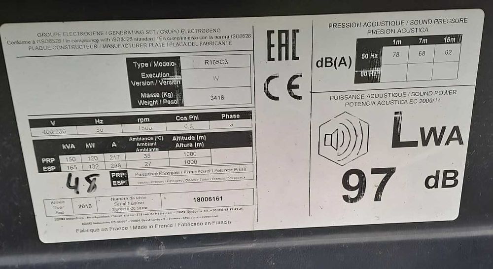 Agregat prądotwórczy SDMO R165 C3 120 kW Perkins trójfazowy 3 fazy