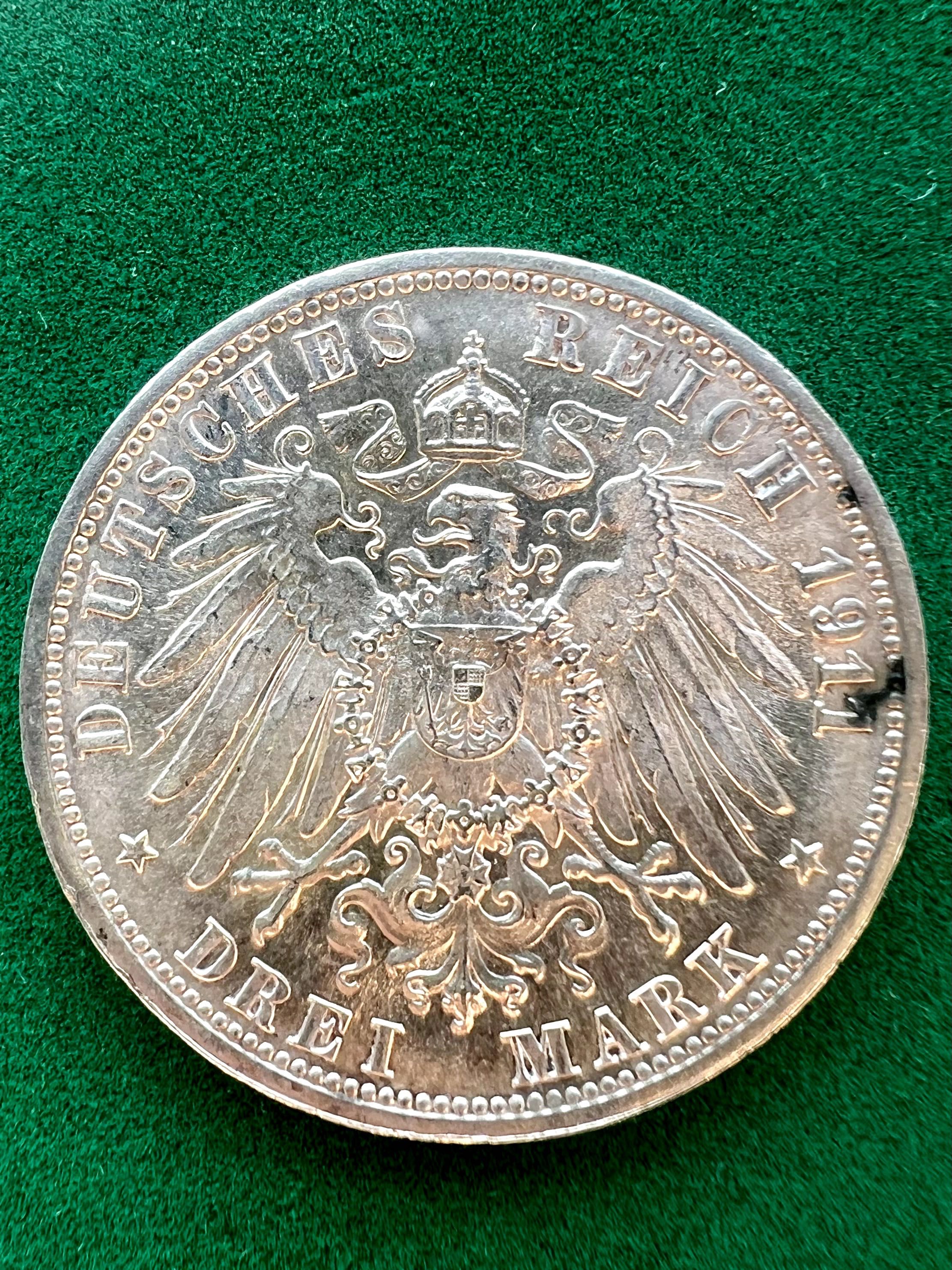 Монета  3 марки, Німецька імперія. 1911 р.