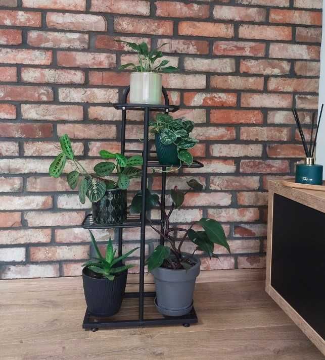 Kwietnik 92 cm metalowy loft na kwiaty regał półki czarny