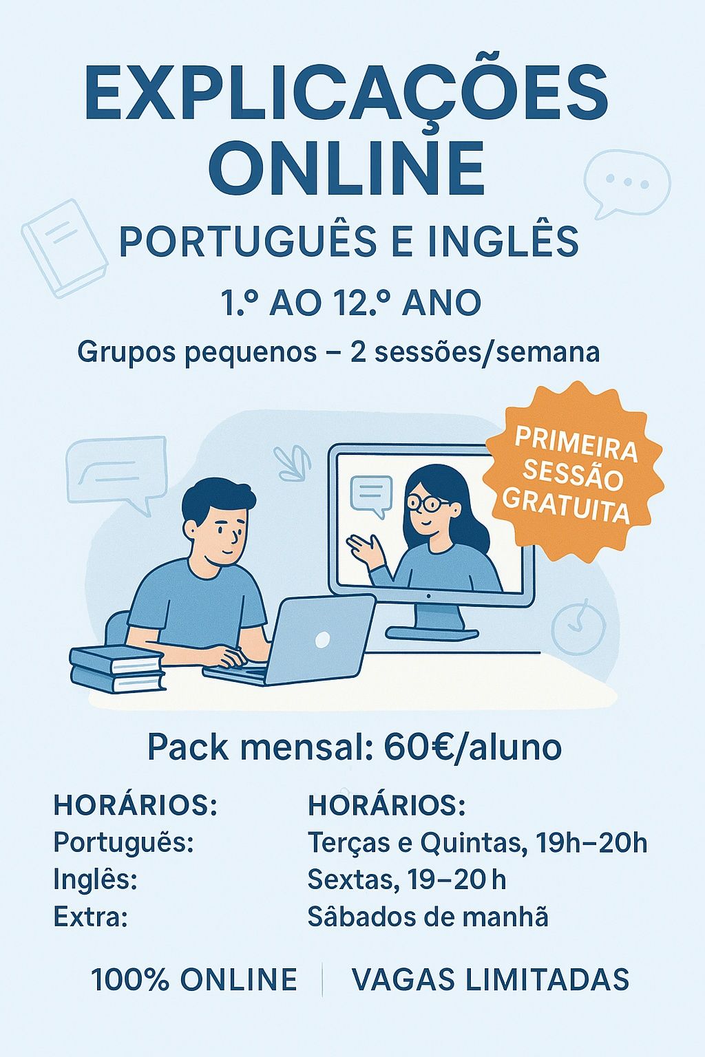 Explicações Online de Português e Inglês – 1.º ao 12.º Ano