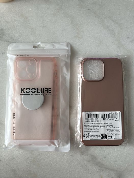 2 szt. Case różowy iPhone 14 Pro Max nowy + używany srebrny PopSocket