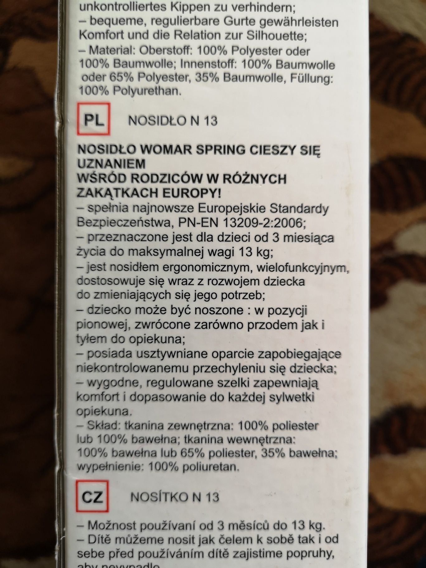 Nosidełko niemowlęce/ Nosidełko dziecięce Womar Spring