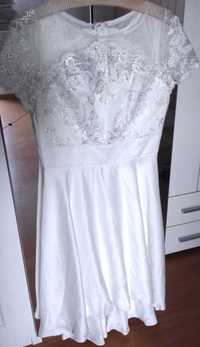 Sukienka biała a la ślubna, nowa S 36