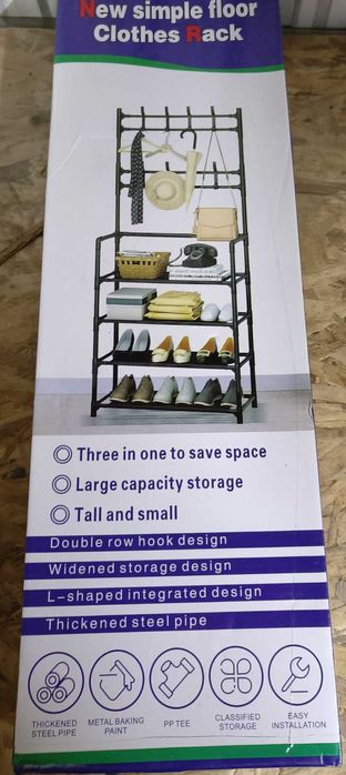 Залізна вішалка для одягу та взуття 2 в 1, підлогова/Вешалка в коридор