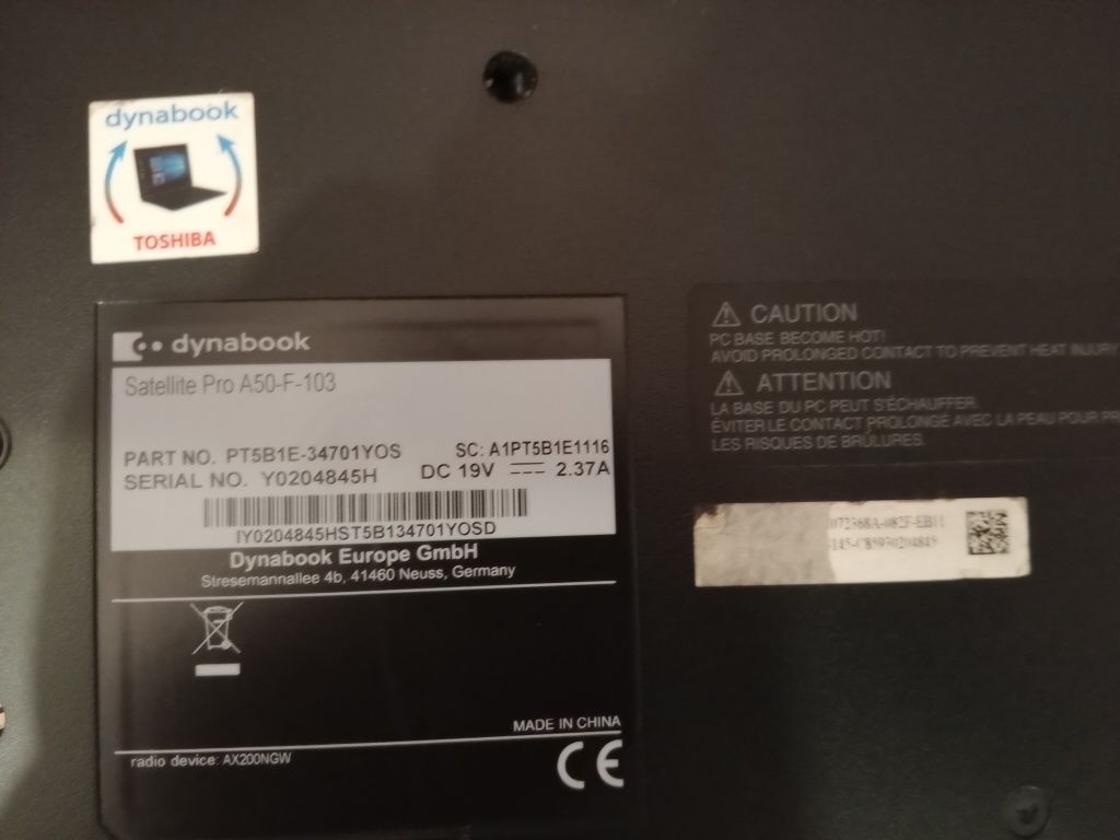 Toshiba Satellite Pro A50-F-103 intel core i3-8145U 2.10Hz