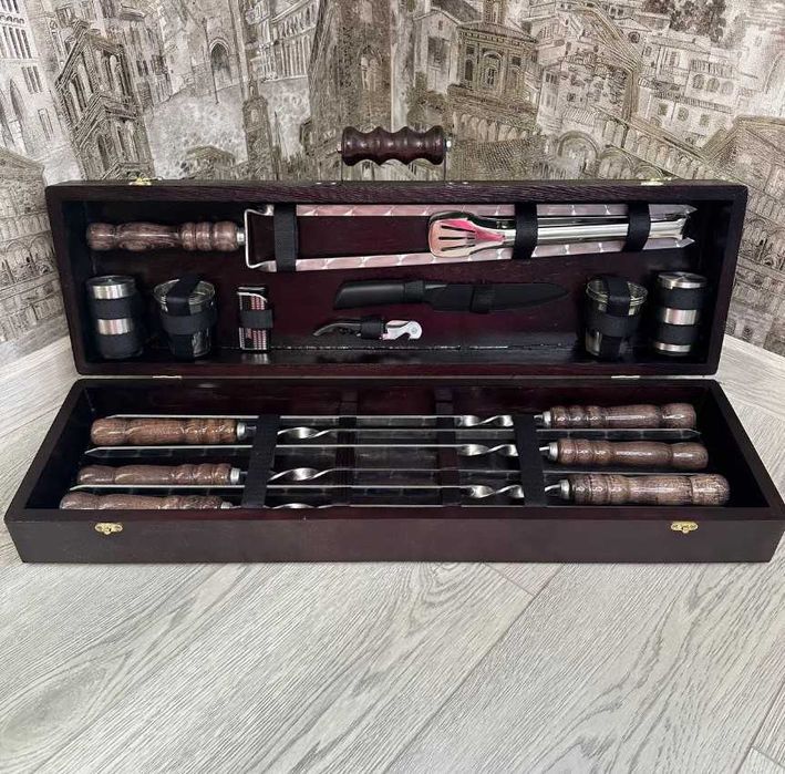 Набір шампурів у деревяному кейсі / для пикника / подарунок чоловіку !