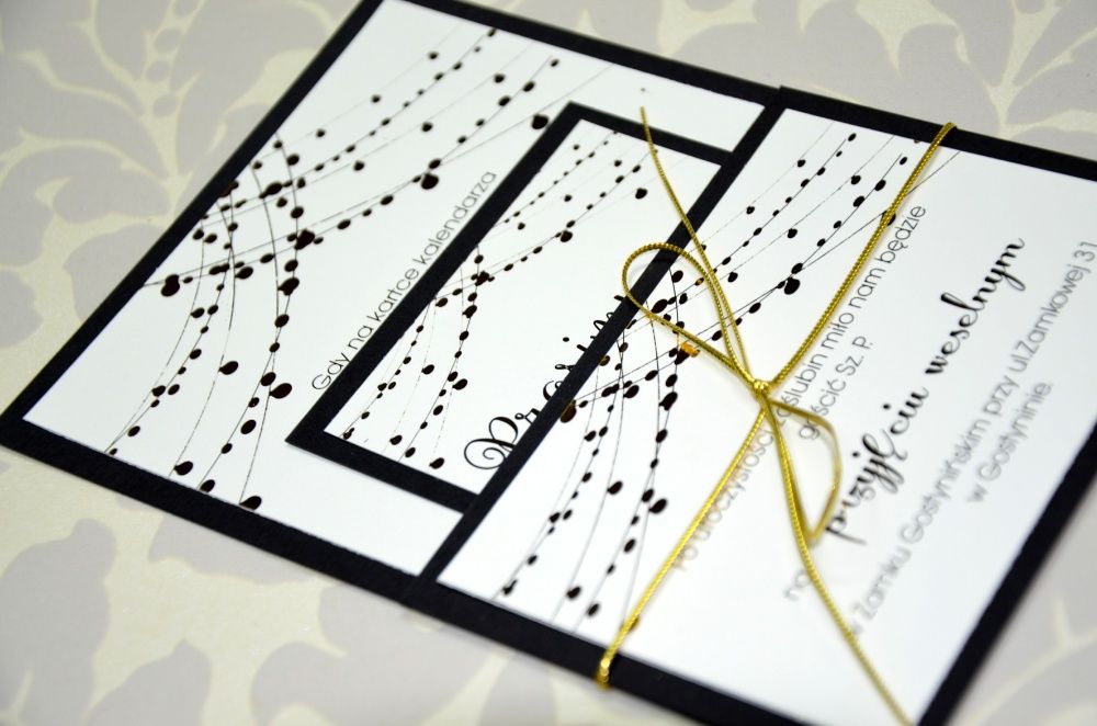 zaproszenia ślubne złocone czarne /warszawa