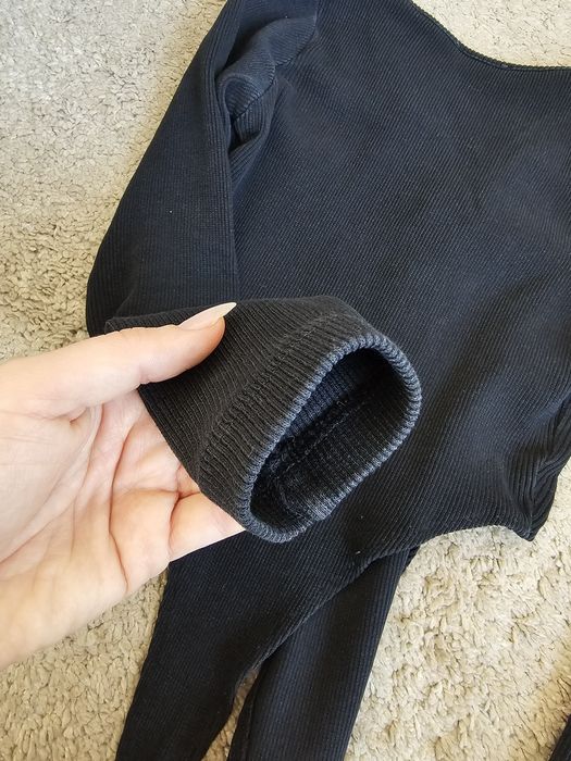 Body czarne prążkowana guziki zapoznane klip stringi slim długu rękaw