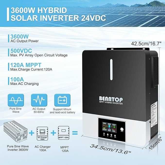 Гібридний інвертор BENNTOP 3600 Вт 24 В постійного струму