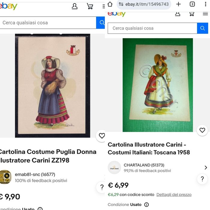 Колекційні вінтажні листівки Італія Carini 4 шт.