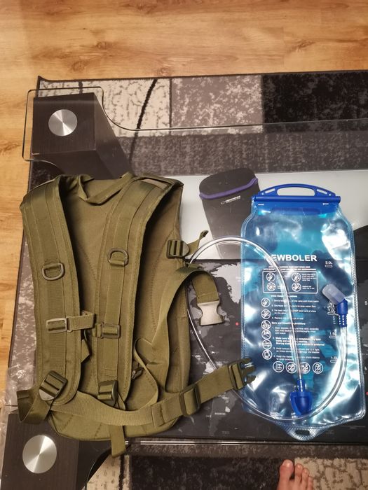 Plecak molle z bukłakiem na rower trekking 15 l nowy oxford zielony