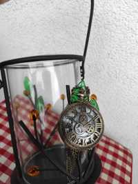 Klasyczny Zegarek kieszonkowy brąz na łańcuszku retro vintage unisex
