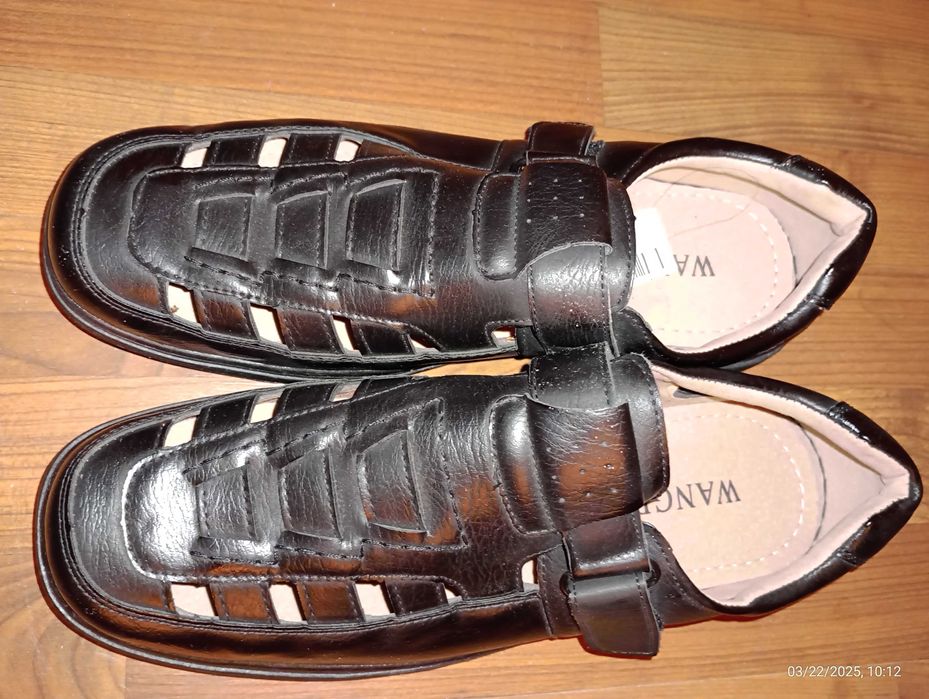 ButySANDAŁY Męskie Czarne Skóra ekolog 46 Zamykane Na Rzepy NOWE Nieuż