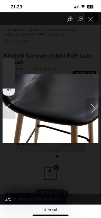 Krzeslo barowe jysk jonstrup czarny/dąb