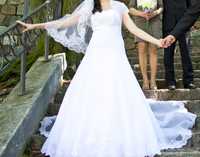 Suknia ślubna CELISE z kołem, biała, welon hiszpanka