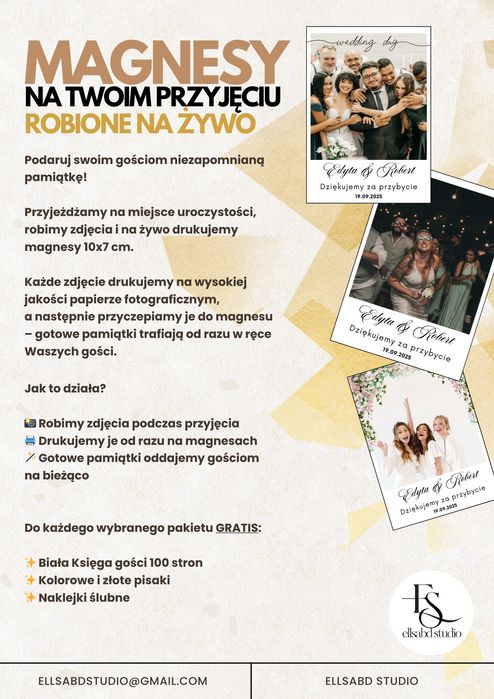 Magnesy lub portrety foto na żywo na twoim przyjęciu. Gratisy. lustr