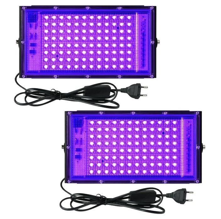 Lampy LED UV, zestaw 2 sztuk, 100 W, 400 nm, wodoodporne IP66