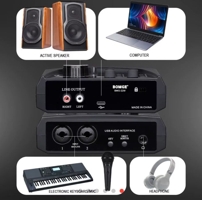 Звуковая карта BOMGE 2-channel USB Audio Interface + 48v