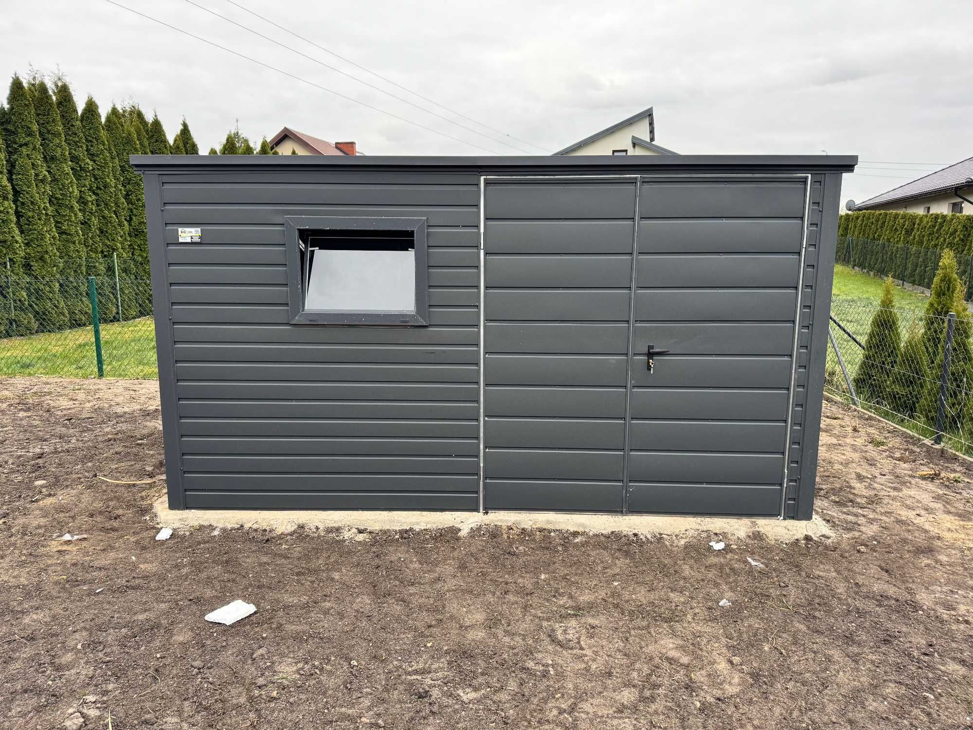 Garaż blaszany/schowek ogrodowy 3.2x2m, grafit, profil ocynk
