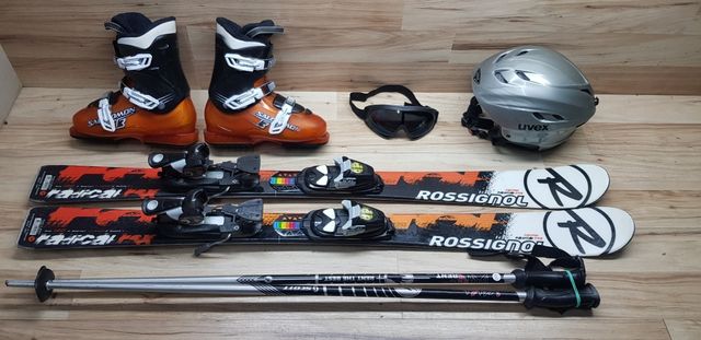 Komplet Narty Rossignol 120cm Buty r 36 Kask Kijki Gogle