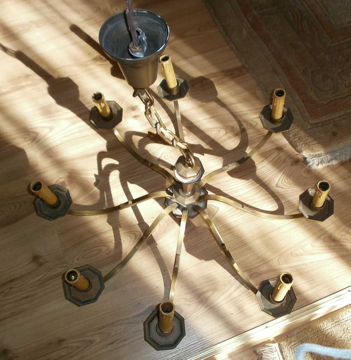 Żyrandol - Lampa Mosiężna 8 Ramion, Wisząca, Stara.