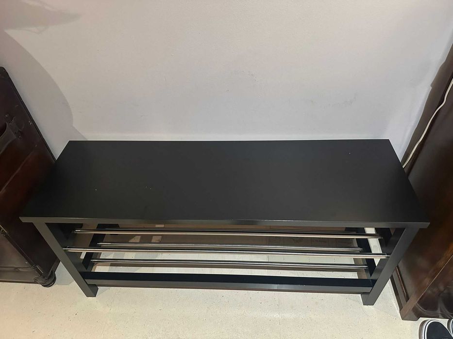 Sapateira-banco com tampo de madeira — 11 pares — Muito bom estado