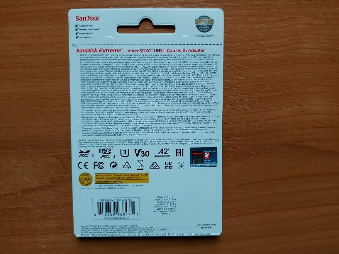 SD Card 1TB SanDisk Extreme micro SD 130-190MB/sec