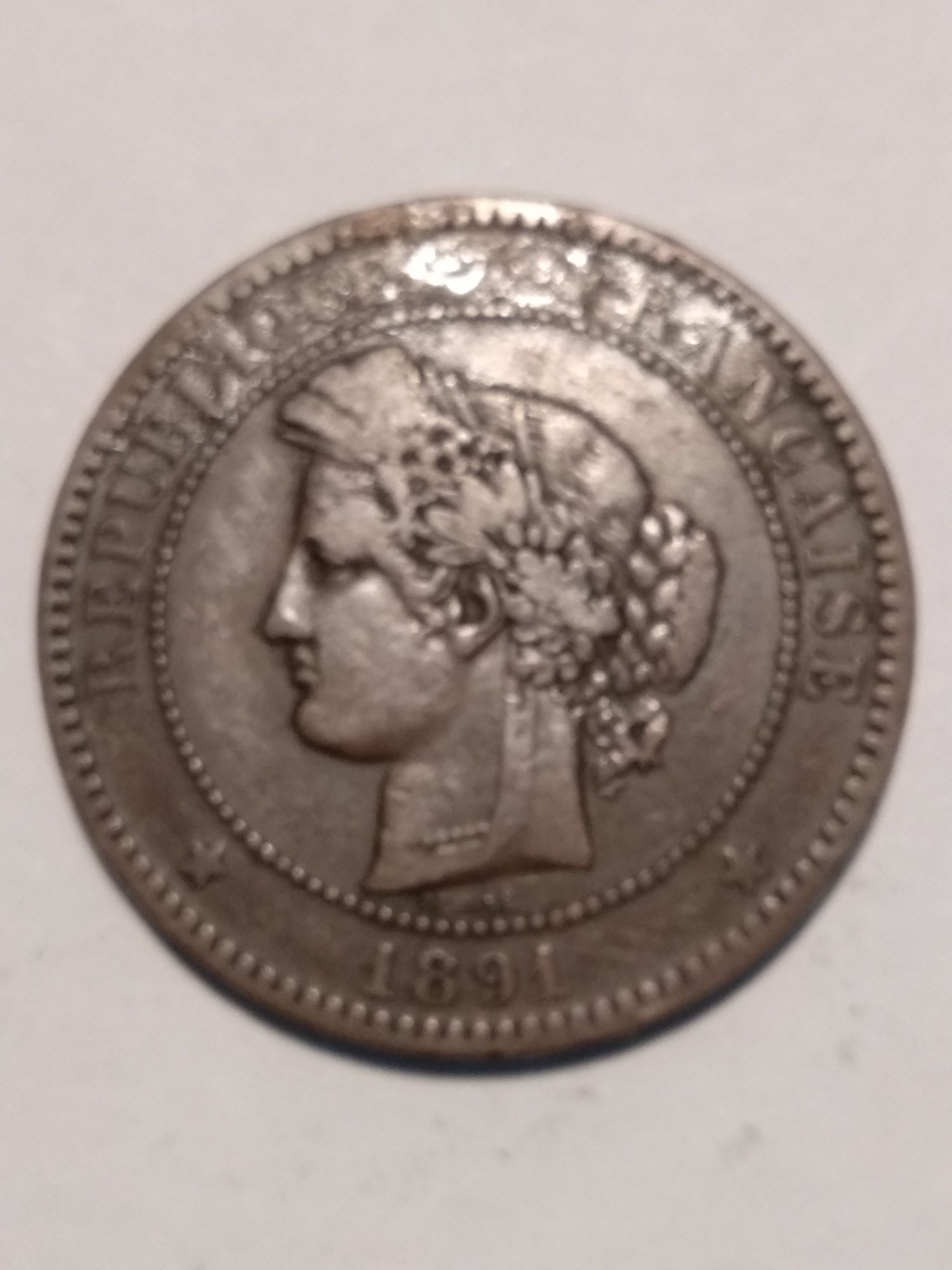 Moeda de 10 Cêntimos 1891 Deusa Cérès França