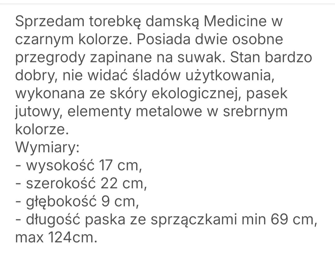 Medicine torebka listonoszka czarna pasek