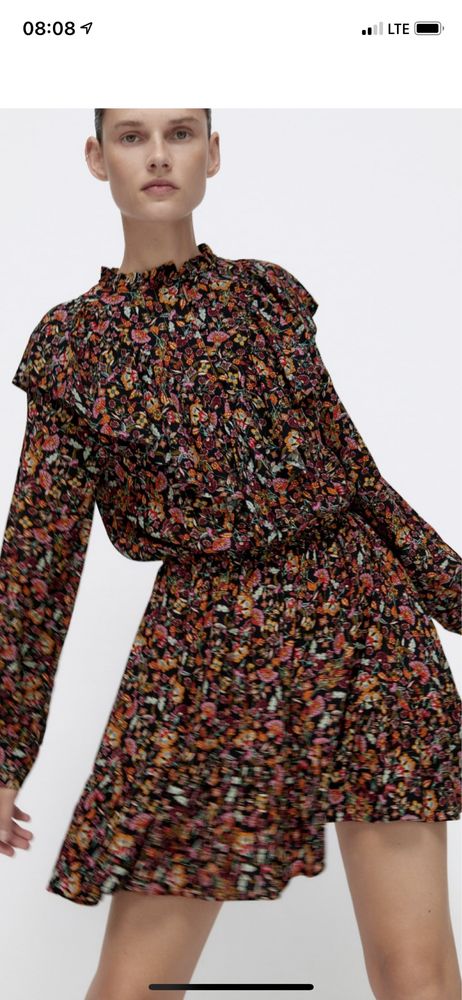 Piękna wzorzysta sukienka z falbanką ZARA, floral nowa, XS/34