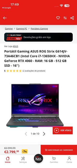 Asus rog strix i7 13650hx rtx 4060-8gb 32 gb ram 2.500 tb ssd