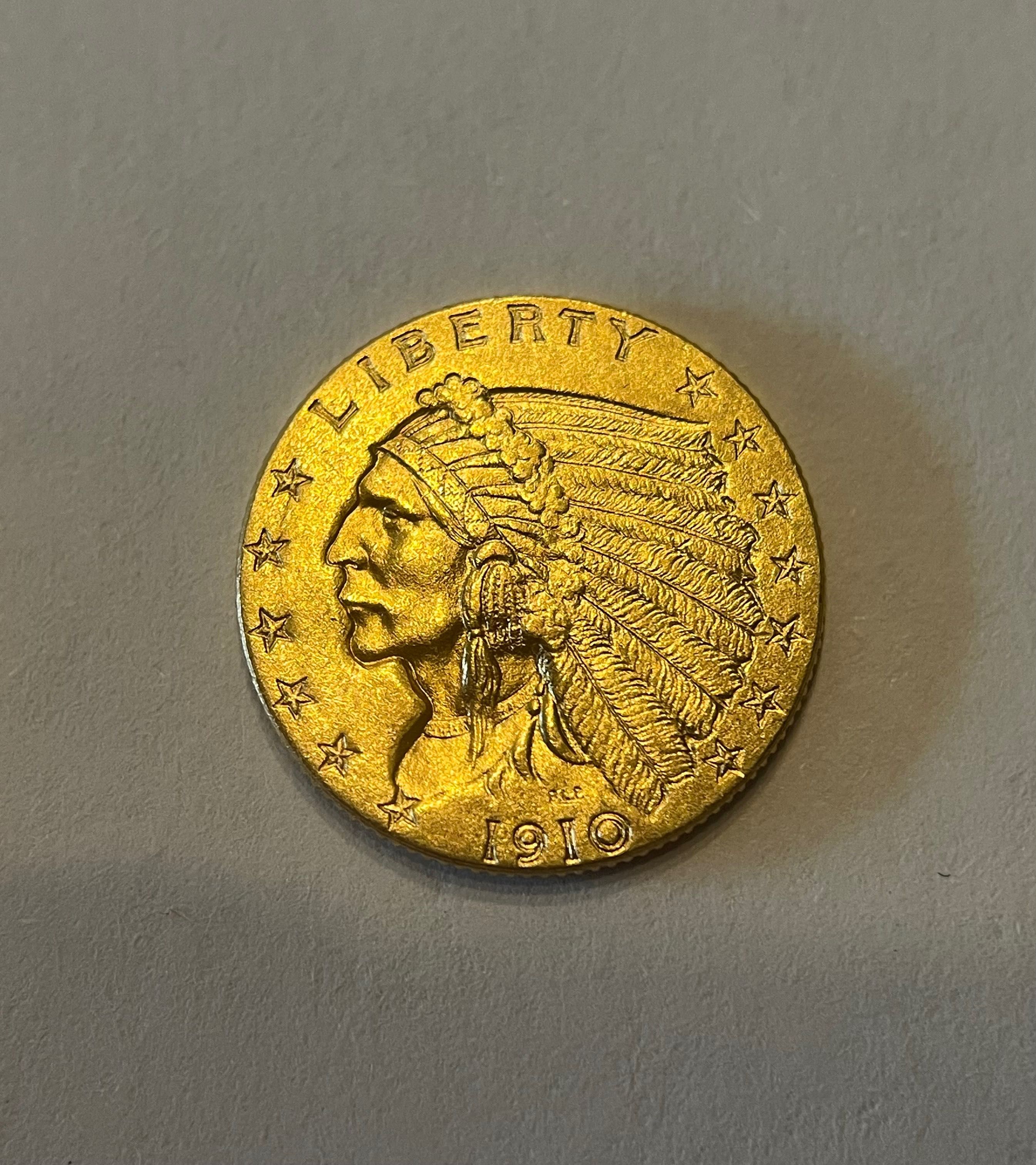 Moneta złota USA 2 i 1/2 dolara z 1910r. Super