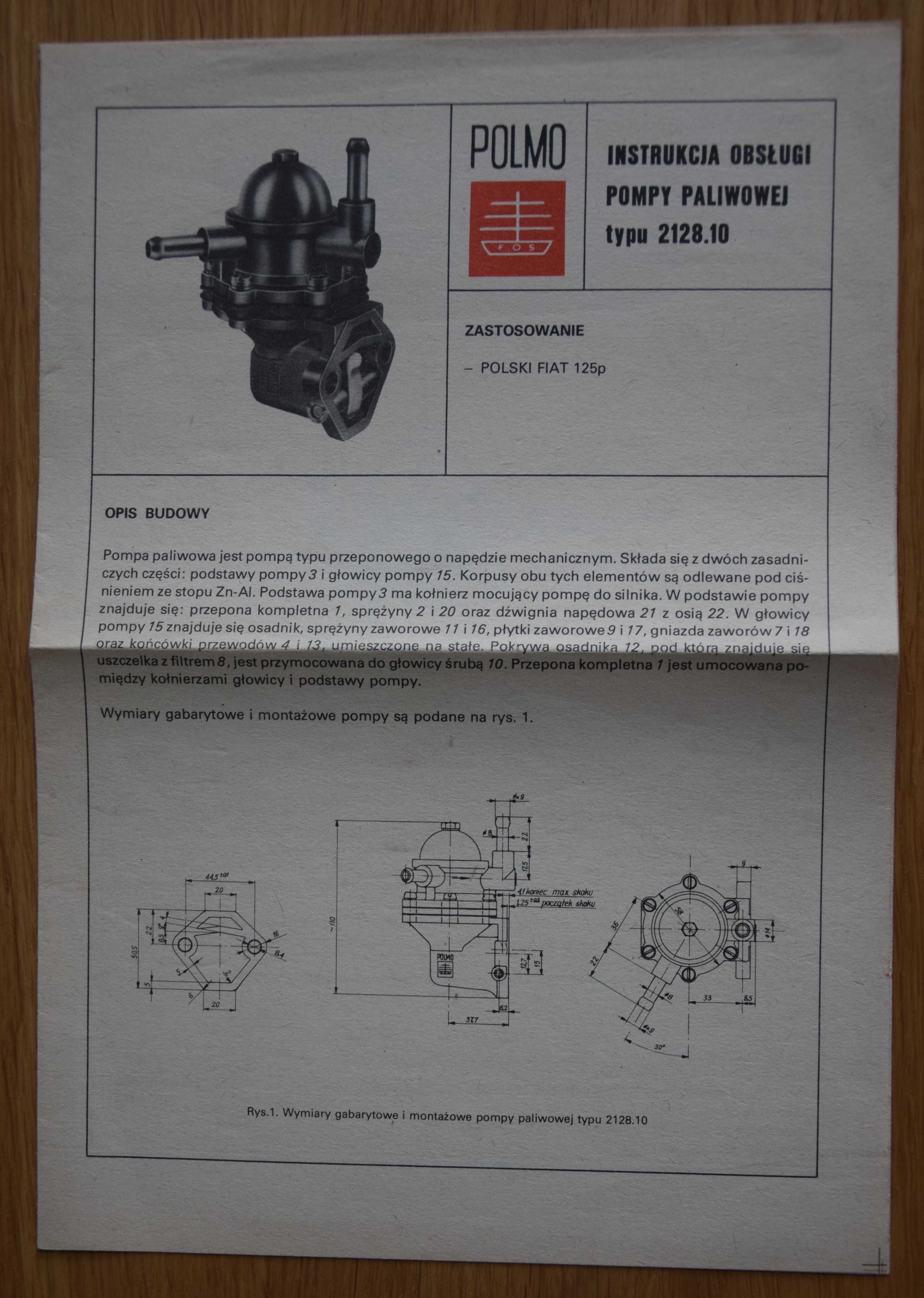 Instrukcja pompy paliwowej FIAT 125p