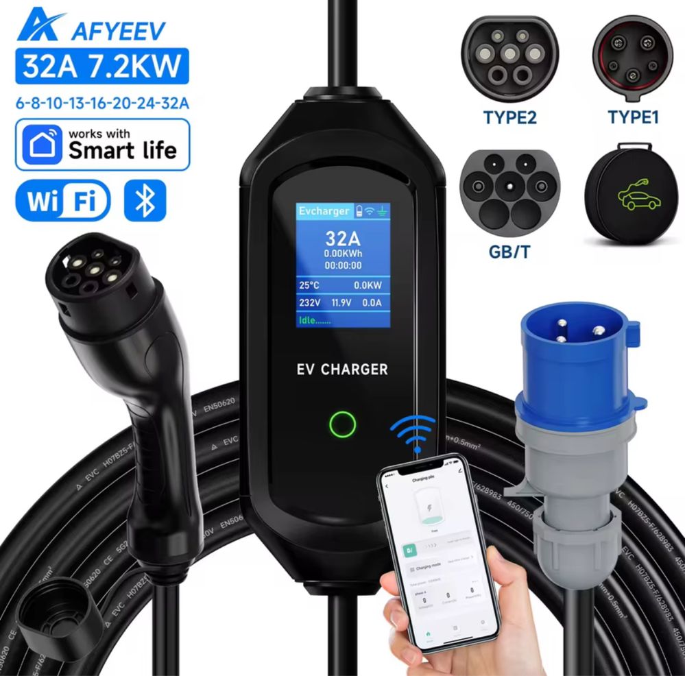 Портативна зарядка для електромобіля AFYEEV 32A 7.2kW Type 1