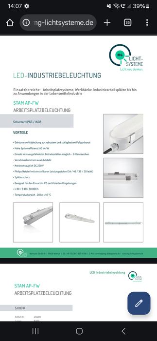 Lampa LED przemysłowa 150 cm 30- 60 W IP66 – nowa, garaz hala warsztat