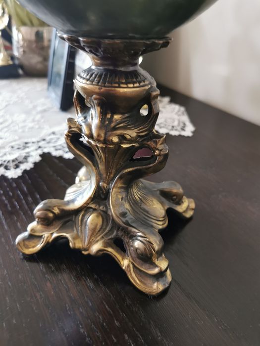 Zielona Żardiniera - patera okucia mosiężne wysokość 27 cm.