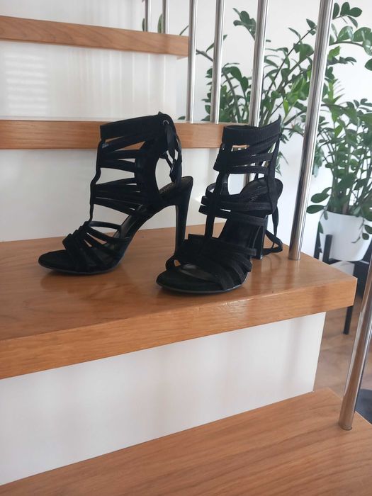 Szpilki 37 wiazane sandaly lato sznurowane sexi czarne obcAS