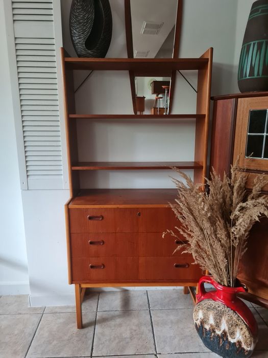 Komoda tekowa z nadstawką,regał,biblioteczka,Szwecja lata 60,mid-c