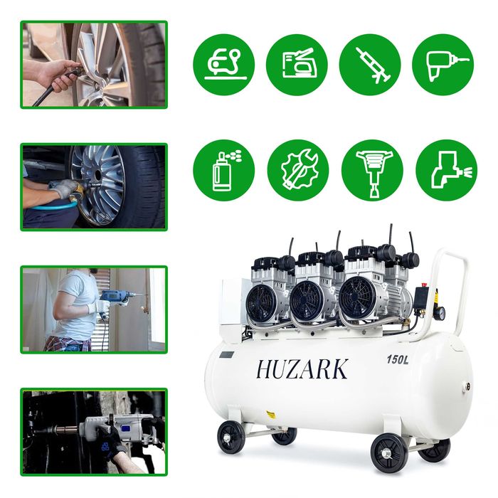 Profesjonalny Kompresor bezolejowy sprężarka Huzark 150L 8bar 621l/min