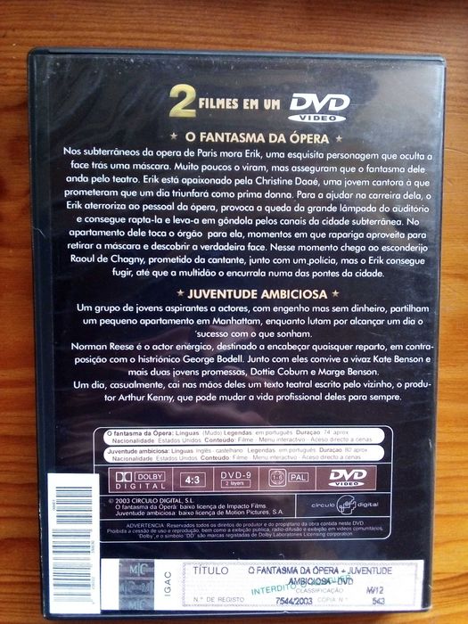O Fantasma da Ópera / Juventude Ambiciosa 1 DVD 2 Filmes