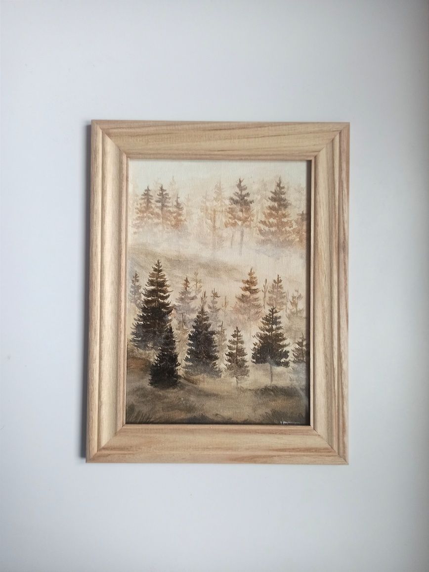 Obraz Las we mgle, boho, malowany ręcznie