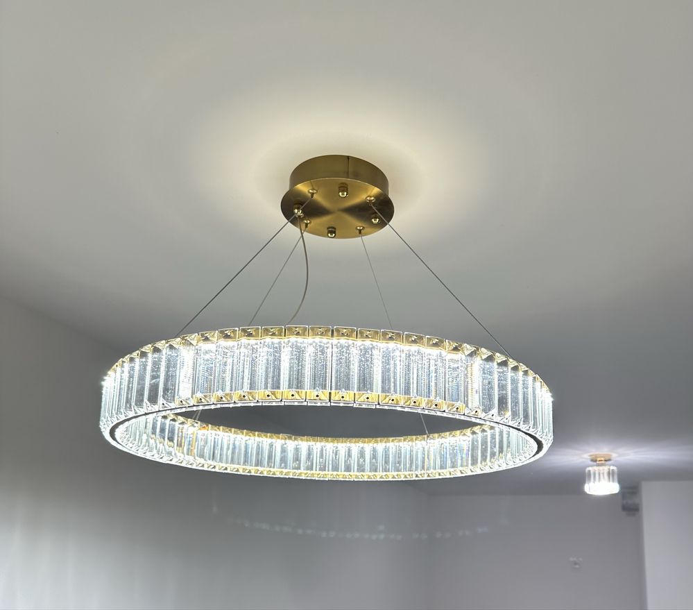 Kryształowa lampa wisząca LED 60cm żyrandol złoty Vildevik