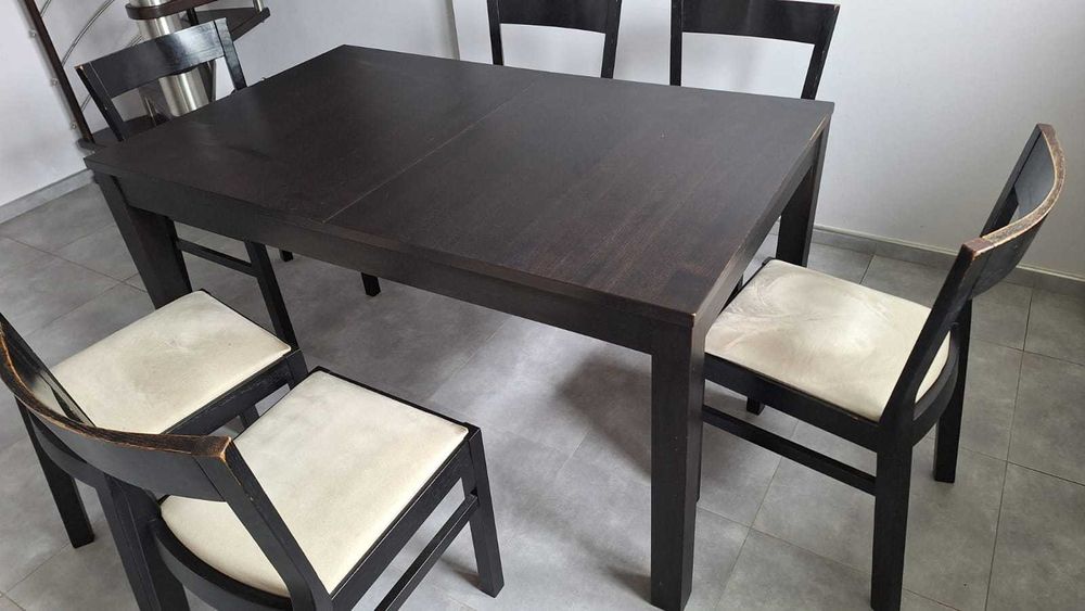 Duży stół rozkładany, ciemnobrązowy plus 6 krzeseł, zapraszam :)