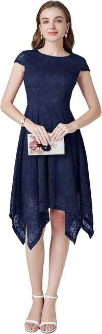 Elegancka koronkowa sukienka wieczorowa z krótkim rękawem roz.XL S95