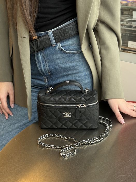 Сумка в стилі Chanel Caviar Quilted CC Top Handle Long Vanity