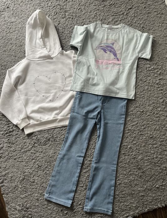 Bluza+spodnie+t-shirt dziewczęca, rozmiar 146/152