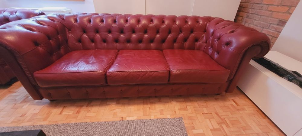 Chesterfield komplet fotele i sofa design loft retro