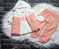 Komplet dres dla dziewczynki bluza + spodnie + kamizelka różowa 86/92